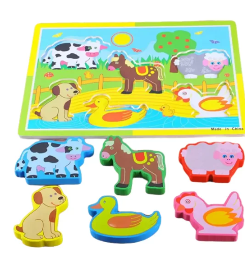 Puzzle Incastru cu piese groase si imagine de asociere Animale de la ferma 01.png