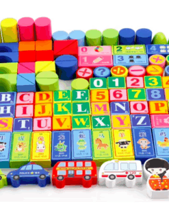 Set 100 de cuburi in galetusa cu sortator de forme geometrice Alfabet 01.png