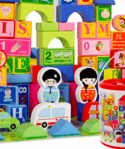 Set 100 de cuburi in galetusa cu sortator de forme geometrice Alfabet 02.png