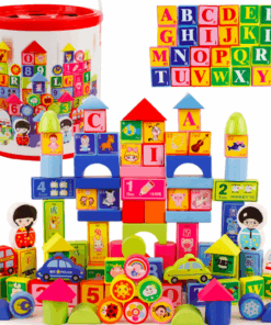 Set 100 de cuburi in galetusa cu sortator de forme geometrice Alfabet 03.png