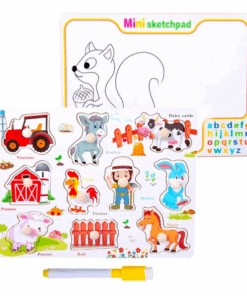 Tablita de scris si desenat si puzzle incastru cu Animale ferma 01.png