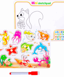 Tablita de scris si desenat si puzzle incastru cu Animale marine 01.png