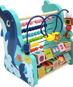 Girafa din lemn cu jucarie motrica si abac Delfin 01.jpg