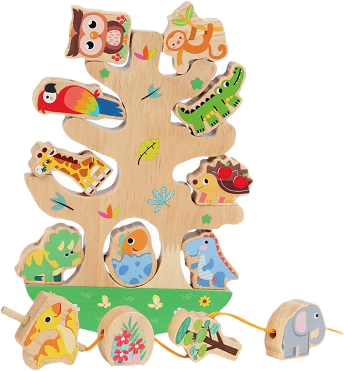 Joc de echilibru din lemn si joc de snuruit, 3 ani, Animale