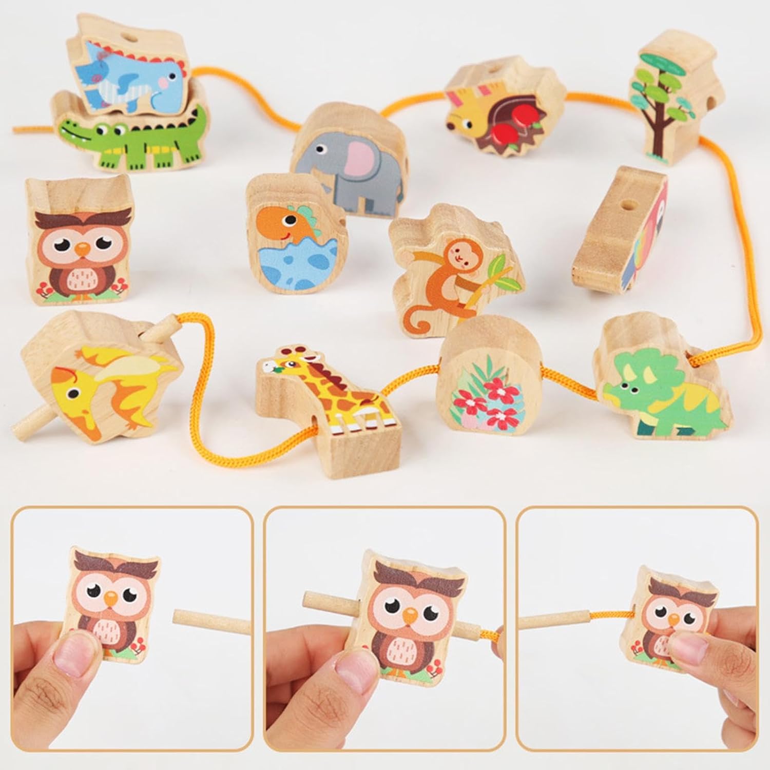 Joc de echilibru din lemn si joc de snuruit, 3 ani, Animale - imagine 7