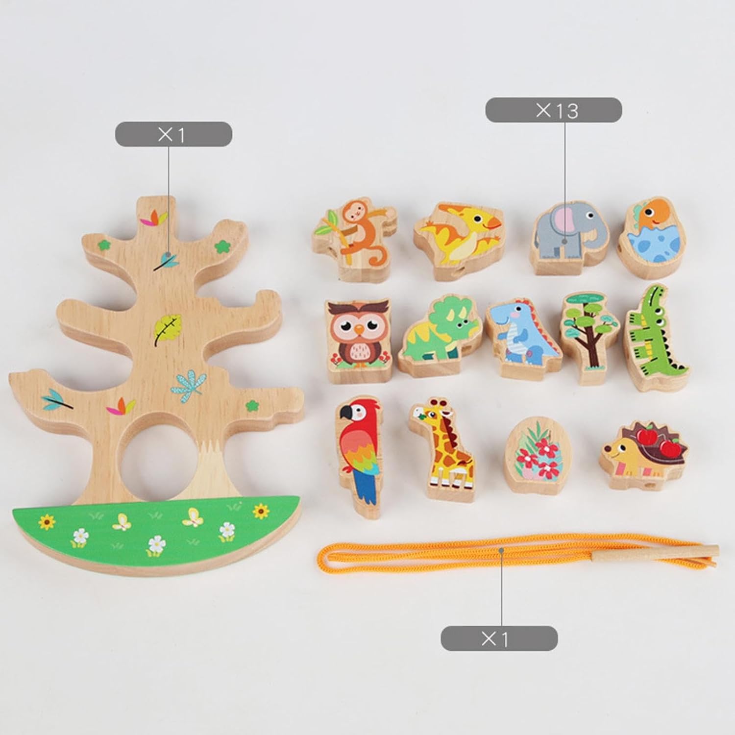Joc de echilibru din lemn si joc de snuruit, 3 ani, Animale - imagine 3