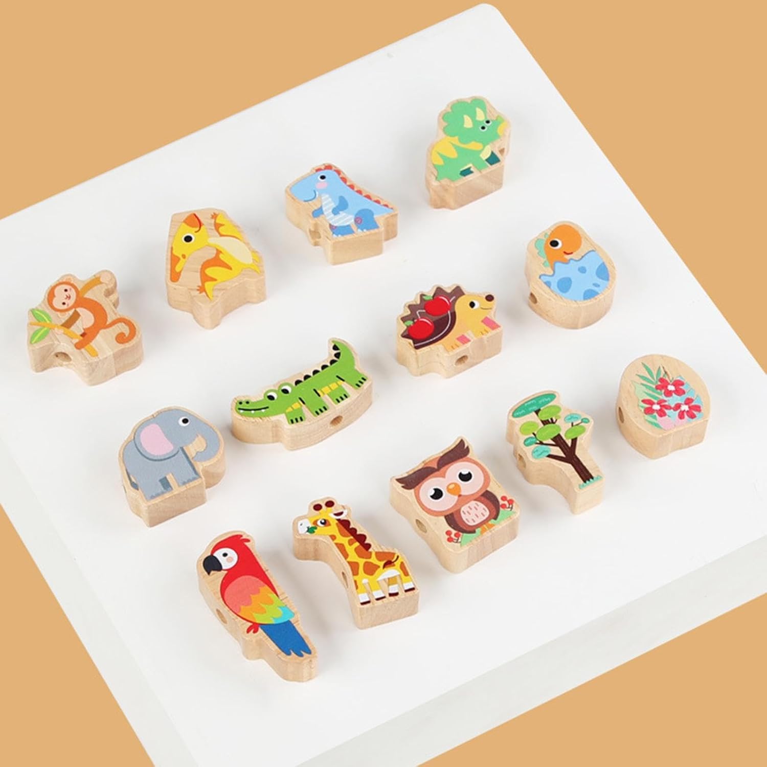 Joc de echilibru din lemn si joc de snuruit, 3 ani, Animale - imagine 2