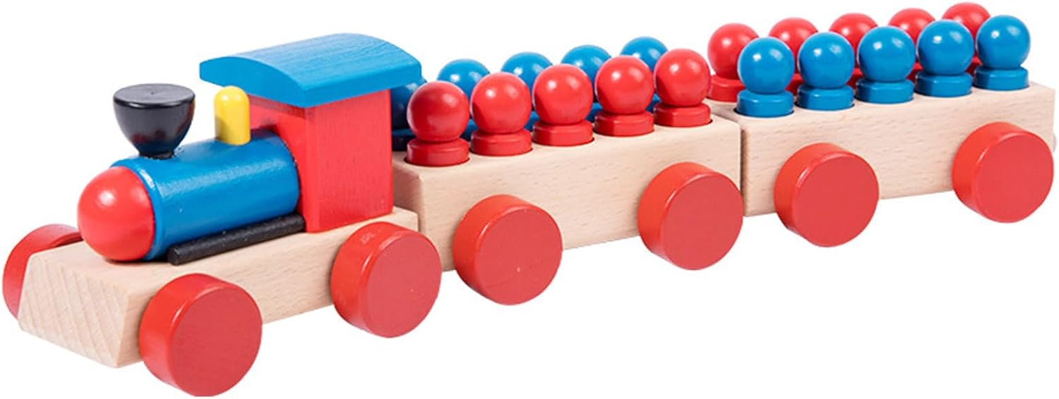 Joc din lemn de tip Montessori, Trenulet cu cilindri colorati, 3 ani - imagine 2