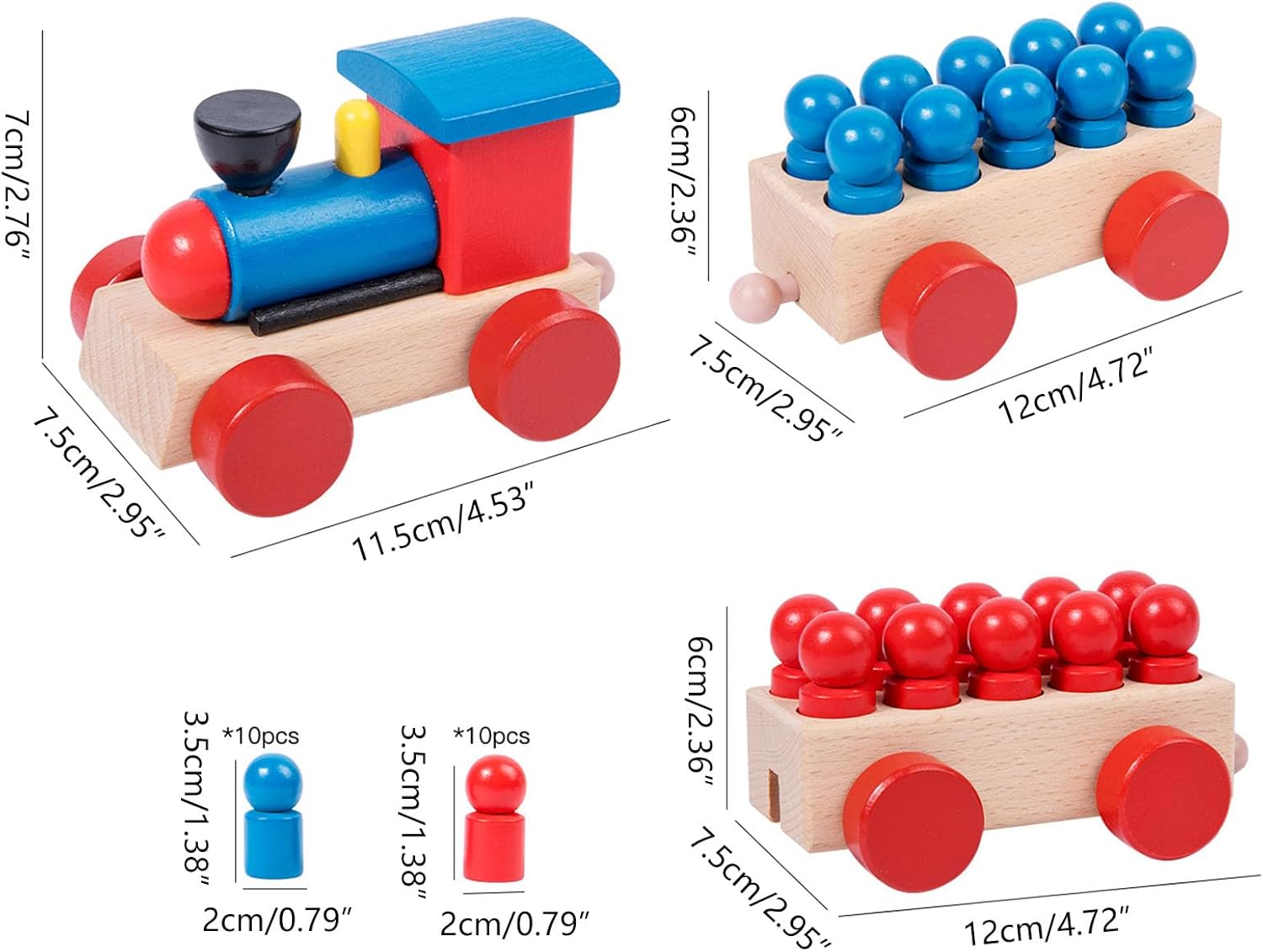 Joc din lemn de tip Montessori, Trenulet cu cilindri colorati, 3 ani - imagine 5