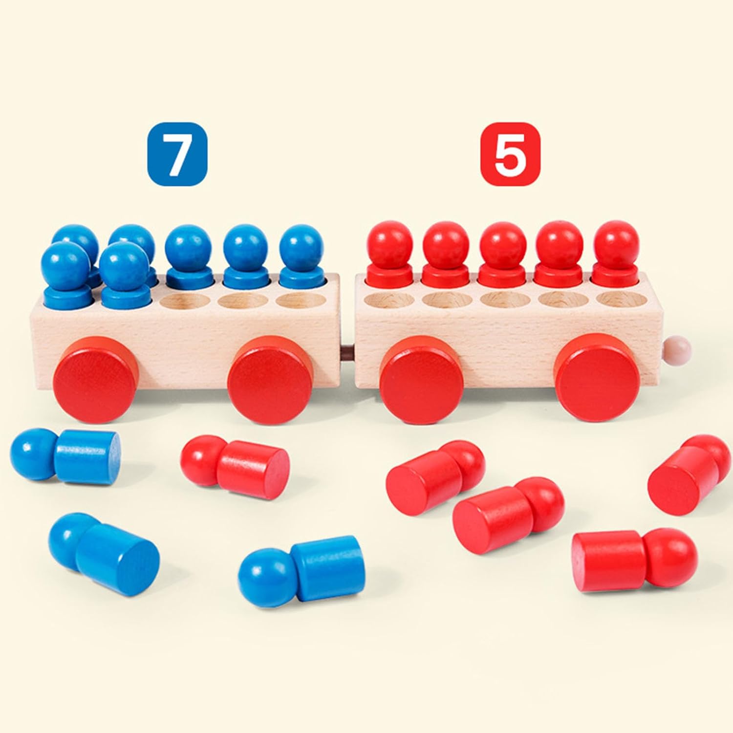 Joc din lemn de tip Montessori, Trenulet cu cilindri colorati, 3 ani - imagine 4