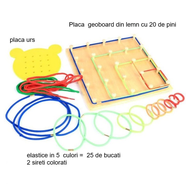 Joc educativ de tip Montessori, Geobord cu elastice, 3 ani+ - imagine 4