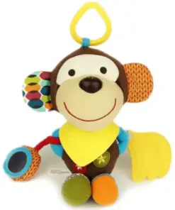 Jucarie senzoriala bebe cu elemente de dentitie si zornaitoare, 3 luni+ Maimutica