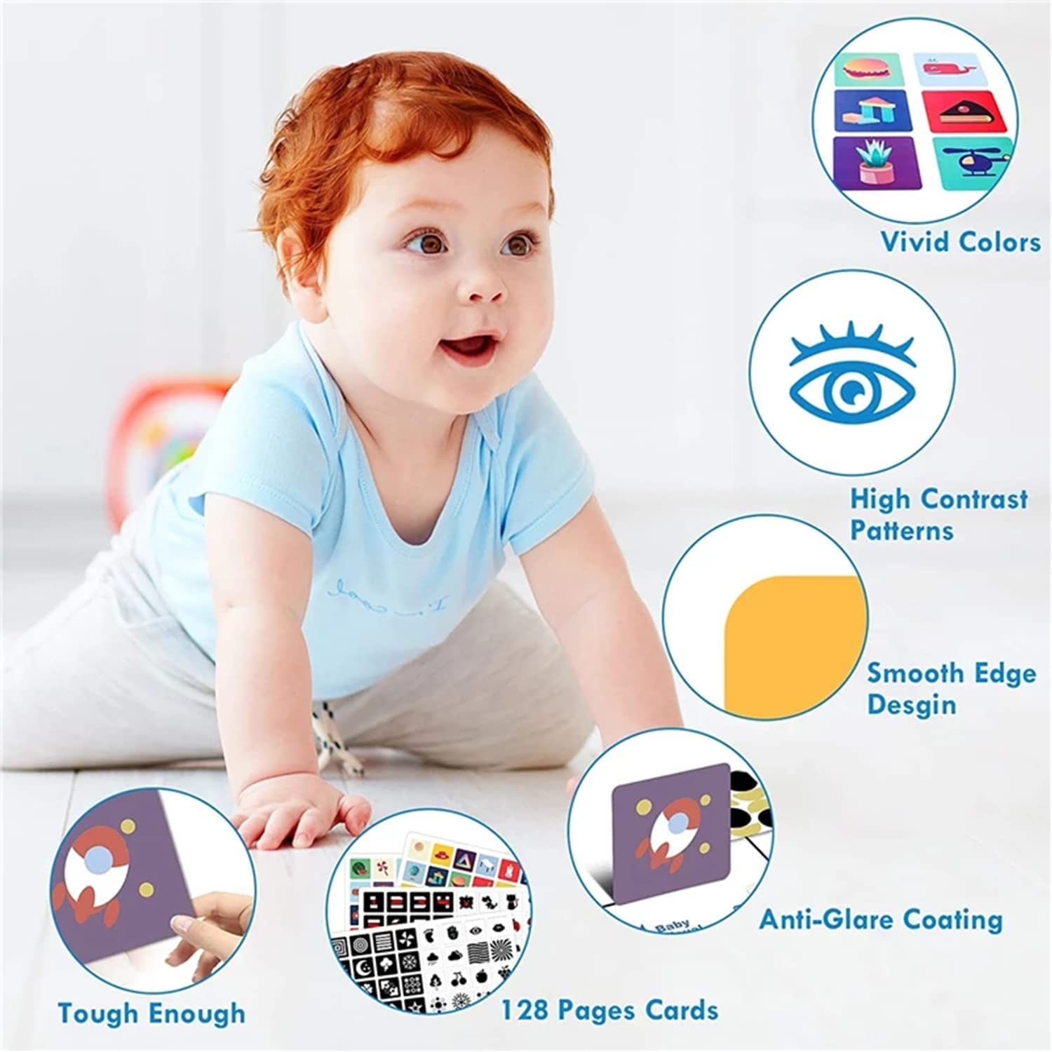 Set 16 carduri stimulare vizuala bebe, cartonase cu imagini color, interactive, 6-12 luni - imagine 7