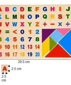 Set 61 magneti, Cifre, litere, numere si tangram, 3 ani+
