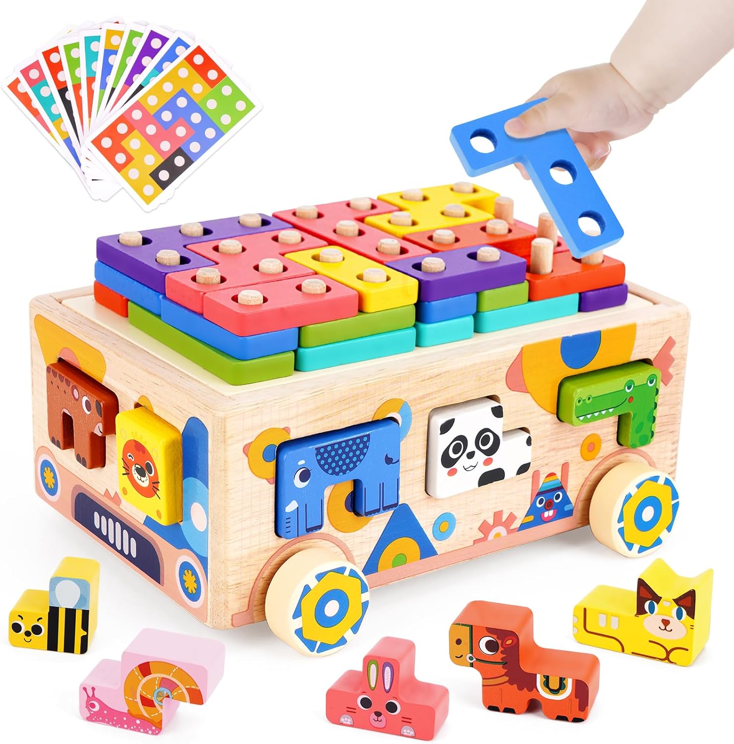 Joc educativ, jucarie de tras si sortator de forme, 3 ani