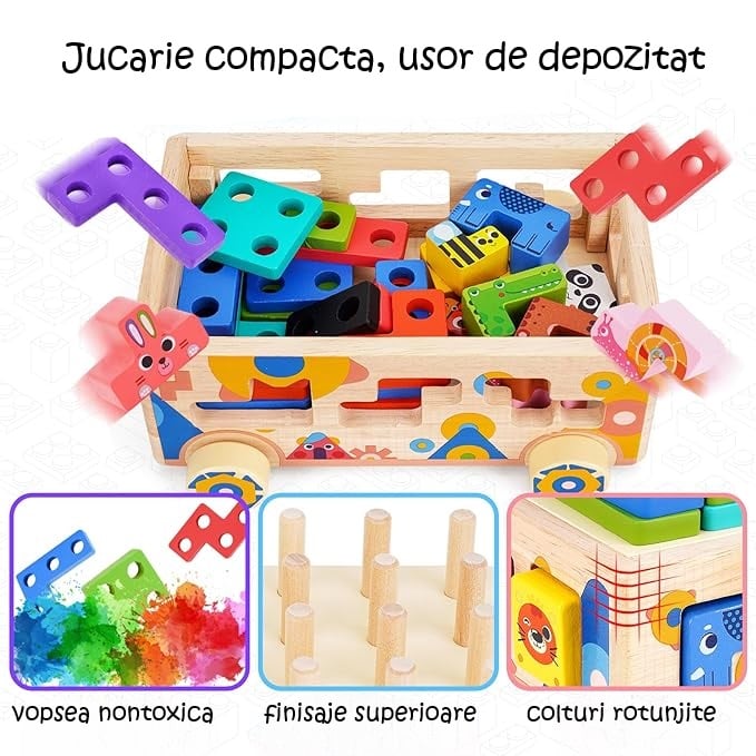 Joc educativ, jucarie de tras si sortator de forme, 3 ani - imagine 3