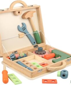 Jucarie Trusa de scule din lemn cu accesorii pastelate, 3 ani