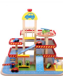 Parcare supraetajata cu masinute si elicopter, din lemn, 50 cm, 3 ani