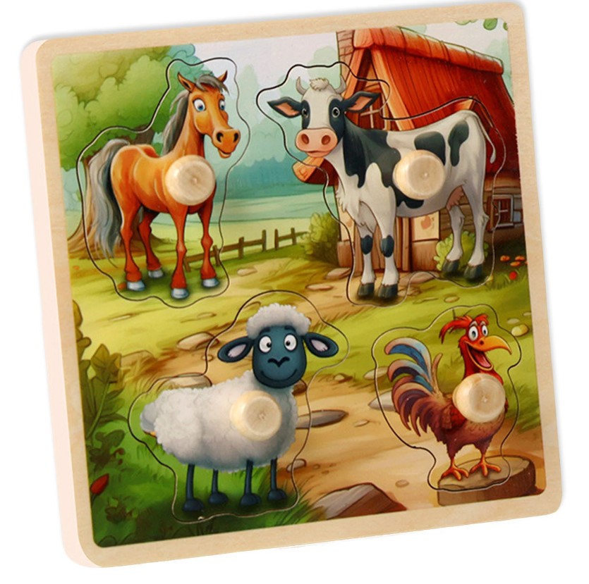 Puzzle Incastru pentru incepatori, cu imagine de asociere, Animale domestice