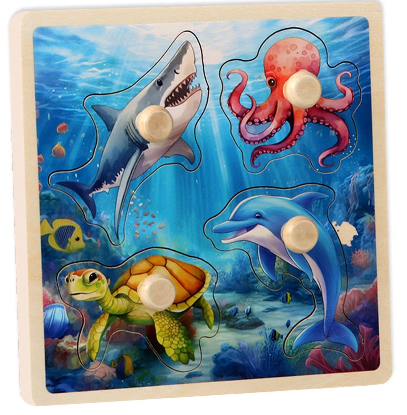 Puzzle Incastru pentru incepatori, cu imagine de asociere, Animale marine