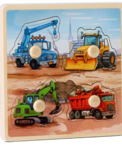 Puzzle Incastru pentru incepatori, cu imagine de asociere, Vehicule Constructii