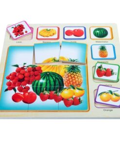 Puzzle educativ din lemn, 16 piese, Fructe, 35 cm