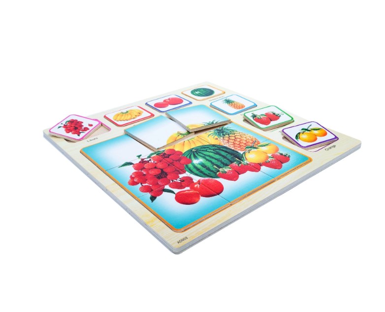 Puzzle educativ din lemn, 16 piese, Fructe, 35 cm - imagine 2