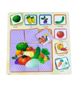 Puzzle educativ din lemn, 16 piese, Legume, 35 cm