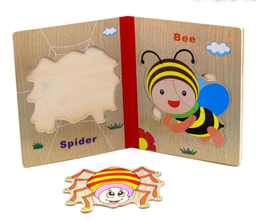 Puzzle educativ tip carte-Insecte, 3 ani