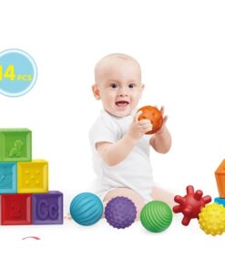 Set 14 cuburi pentru bebelusi, din silicon, cu texturi, 6 luni+