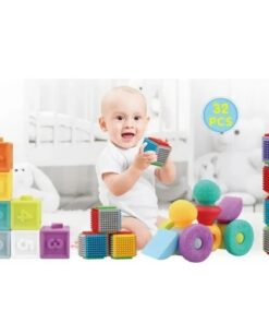 Set 32 cuburi pentru bebelusi, din silicon, cu texturi, 6 luni+