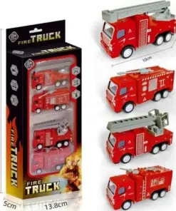 Set de 4 masinute metalice pompieri, 10 cm