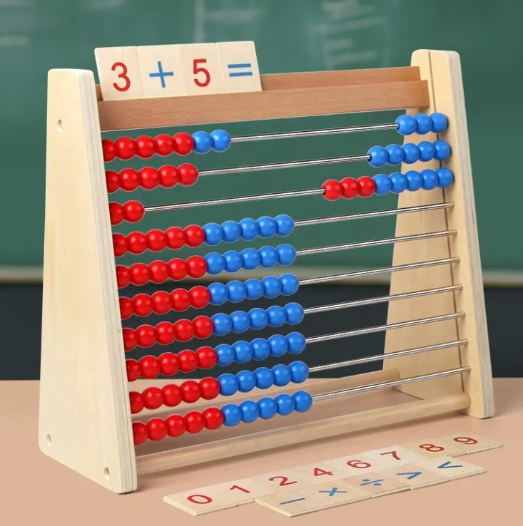 Abac educativ din lemn cu bile și cartonașe pentru operații matematice, 3 ANI+ - imagine 9