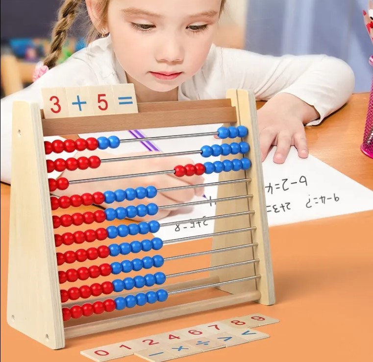 Abac educativ din lemn cu bile și cartonașe pentru operații matematice, 3 ANI+ - imagine 2