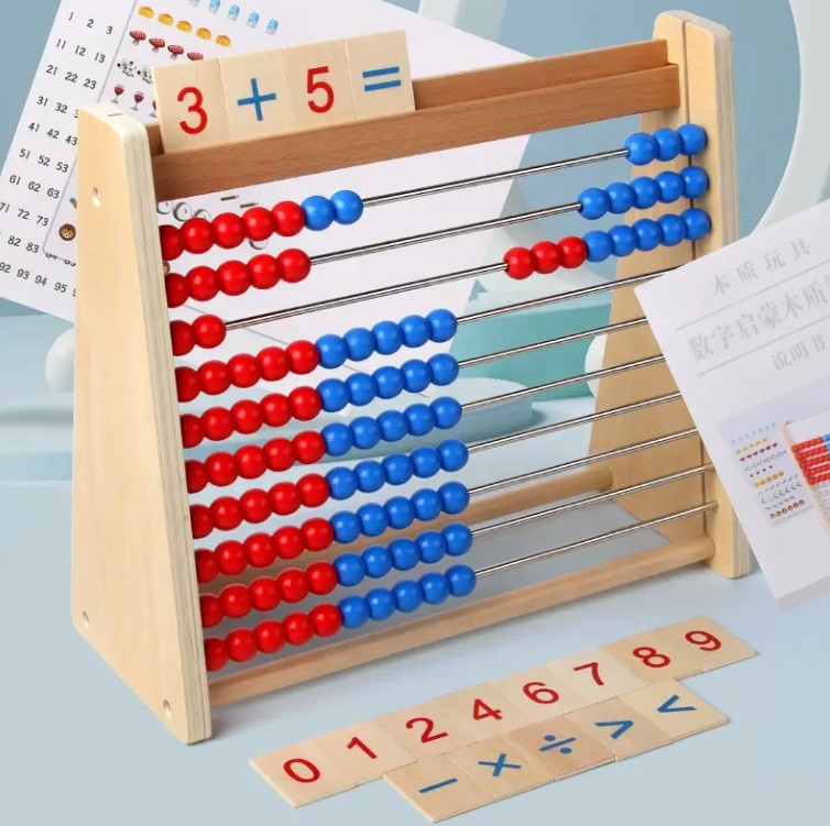 Abac educativ din lemn cu bile și cartonașe pentru operații matematice, 3 ANI+ - imagine 3