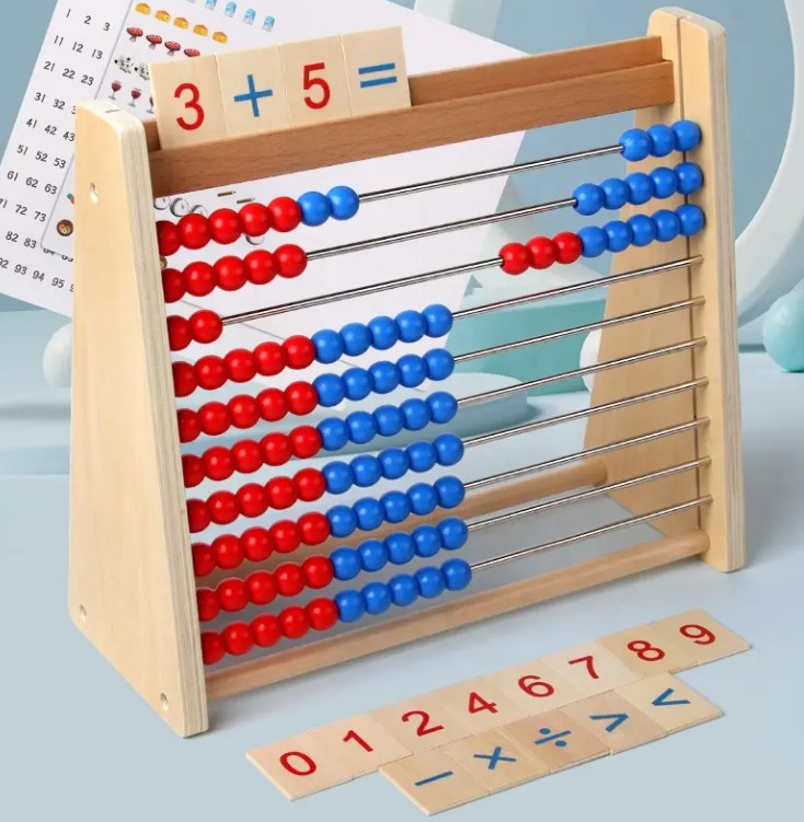 Abac educativ din lemn cu bile și cartonașe pentru operații matematice, 3 ANI+ - imagine 4