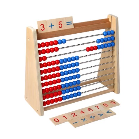 Abac educativ din lemn cu bile și cartonașe pentru operații matematice, 3 ANI+