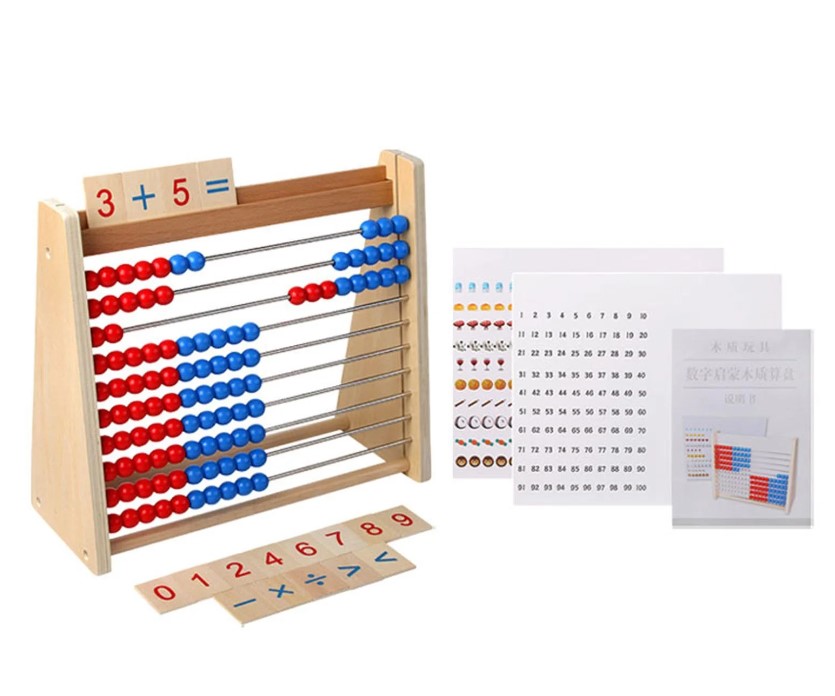 Abac educativ din lemn cu bile și cartonașe pentru operații matematice, 3 ANI+ - imagine 6