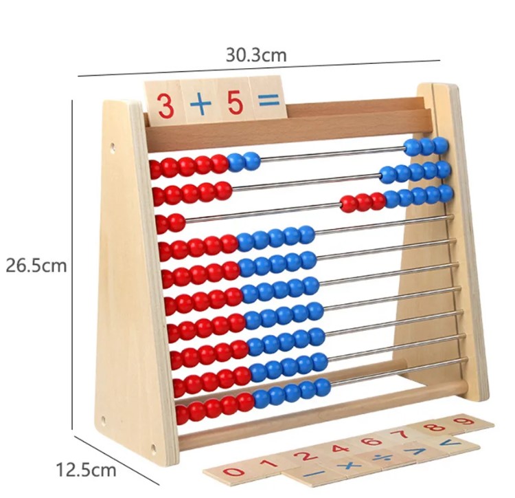 Abac educativ din lemn cu bile și cartonașe pentru operații matematice, 3 ANI+ - imagine 7