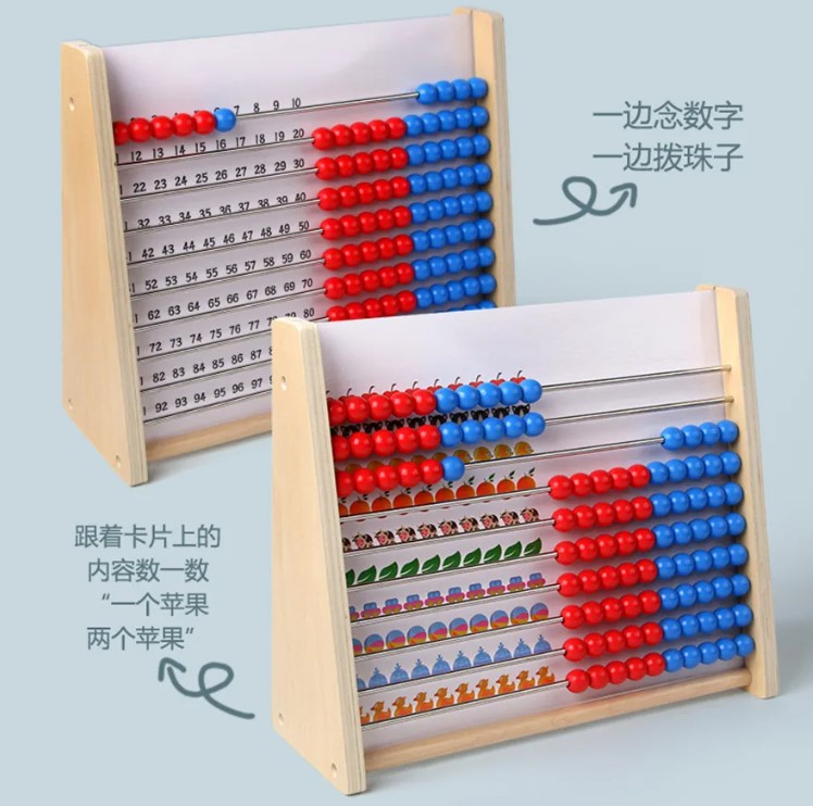 Abac educativ din lemn cu bile și cartonașe pentru operații matematice, 3 ANI+ - imagine 8