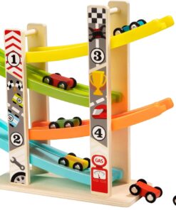 Circuit din lemn cu 4 piste si 6 masinute, 3 ani, 27 CM