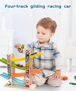 Alternative view of Circuit din lemn cu 4 piste si 6 masinute, 3 ani, 27 CM