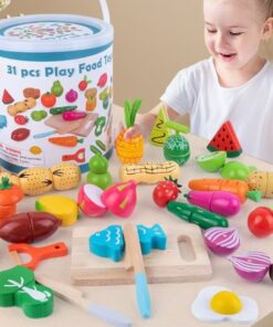 Alternative view of Galetusa cu fructe si legume de feliat din lemn, cu scai, 31 accesorii