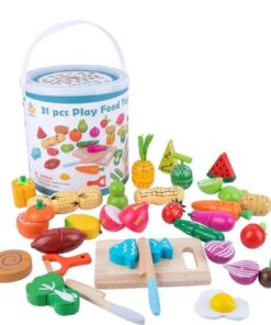 Galetusa cu fructe si legume de feliat din lemn, cu scai, 31 accesorii