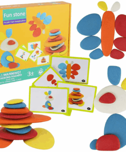 Joc creativ Montessori, Puzzle cu pietricele colorate si joc echilibru, 3 ani