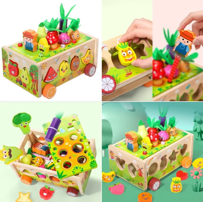 Joc multifunctional, jucarie de tras, sortator de forme, joc magnetic 3 ani+ - imagine 6