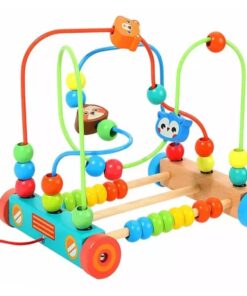 Jucarie de tras din lemn si circuit margele, 3 ani