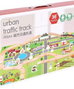 Orasel cu circuit auto si feroviar din lemn, cu 80 de piese, 3 ANI 01