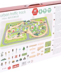 Orasel cu circuit auto si feroviar din lemn, cu 80 de piese, 3 ANI 01