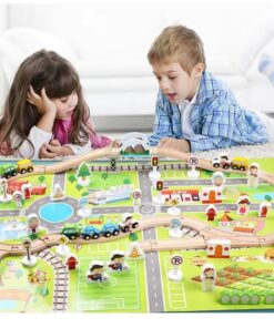 Orasel cu circuit auto si feroviar din lemn, cu 80 de piese, 3 ANI 01